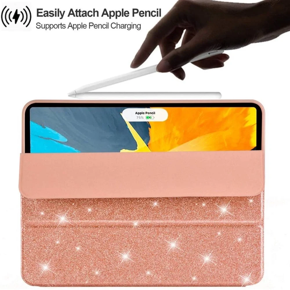 Case for iPad Air 4, 4th Generation 10.9”2020 w/pencil holder -Sparkly Rose Gold